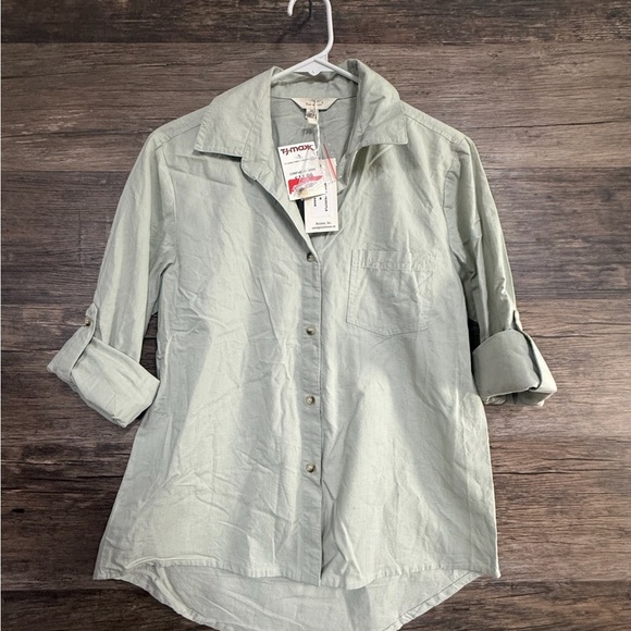 sim & Sam Sage Green Button Down Shirt - Picture 1 of 7
